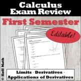 Calculus Exam Review, First Semester