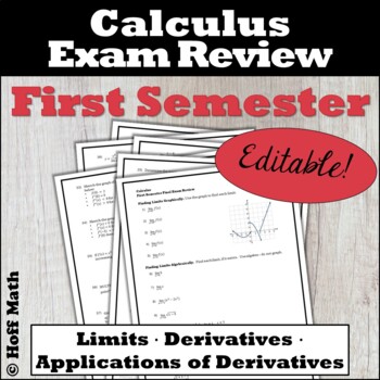 Preview of Calculus Exam Review, First Semester | EDITABLE