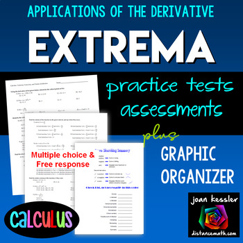 Preview of Calculus Extrema Derivatives - 4 Tests plus Graphic Organizer