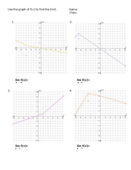 Preview of Calculus: Finding Limits Using Graphs (answer key included)