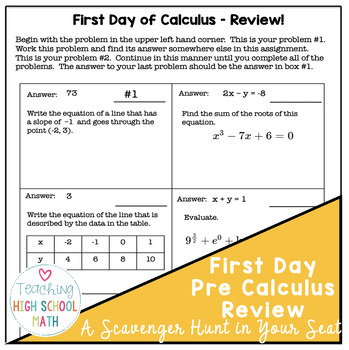 Preview of Calculus First Day of School Review of PreCalculus Circuit