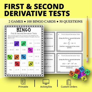 Preview of Calculus: First & Second Derivative Tests Math Bingo Review Game