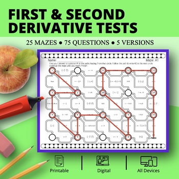 Preview of Calculus: First & Second Derivative Tests Maze Activity