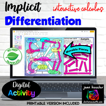 Preview of Calculus Implicit Differentiation Digital and Print Maze