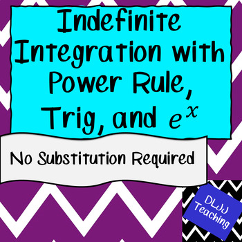 Preview of Calculus Indefinite Integrals Homework - Power Rule, Trig, and e^x