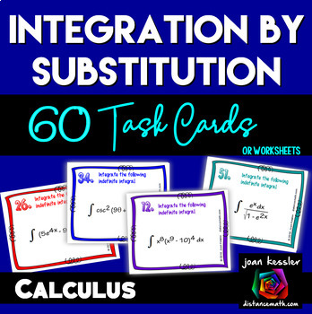 Preview of Calculus Integration by U-Substitution 60 Task Cards and Worksheets