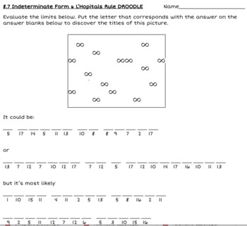 Preview of Calculus: L'Hopital's and Indeterminate Form Puzzle Worksheet