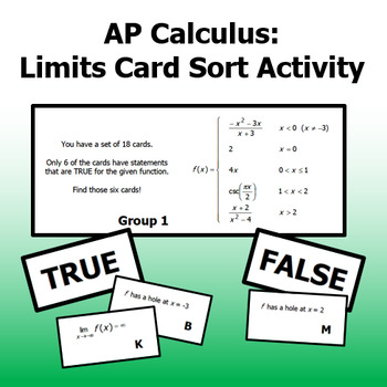 Preview of Calculus - Limits Card Sort Activity