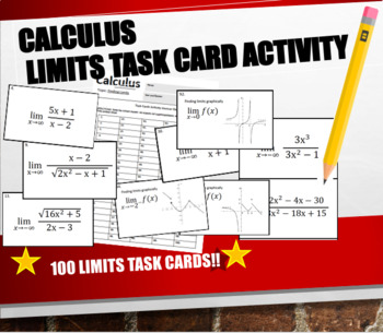 Preview of Task Cards - 100 Calculus  Limits Task Cards Activity Math Review