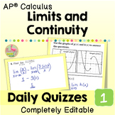 Calculus Limits and Continuity Daily Quizzes (Unit 1)