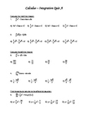 Calculus MC Integration Quiz A and B with Key