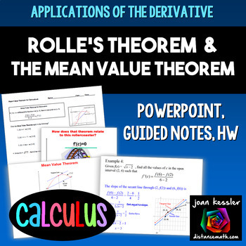 Preview of Calculus Mean Value Theorem for Derivatives and Rolle's Theorem