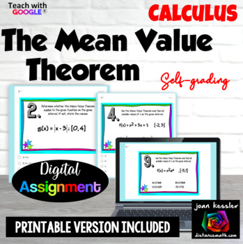 Preview of Calculus Mean Value Theorem Digital Assignment plus PRINTABLE