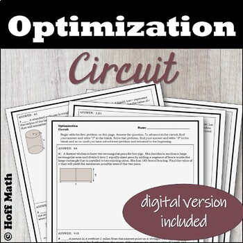 Preview of Calculus Optimization CIRCUIT with worked solutions | DIGITAL and PRINT