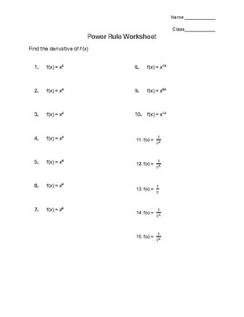 Preview of Calculus: Power Rule Worksheet (Solutions included)
