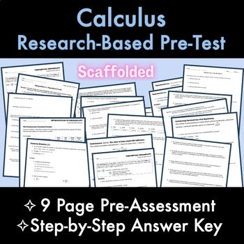 Preview of Calculus RESEARCH BASED 9-Page PreTest / PreAssessment with Answers