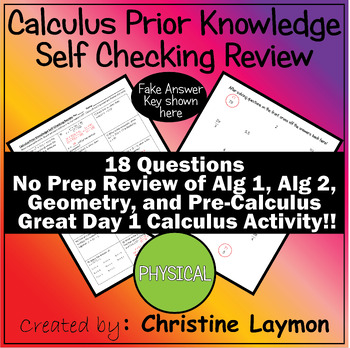 Preview of Calculus Prior Knowledge Self Checking Review