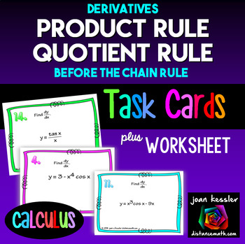 Preview of Derivatives Product Rule Quotient Rule Task Cards plus HW