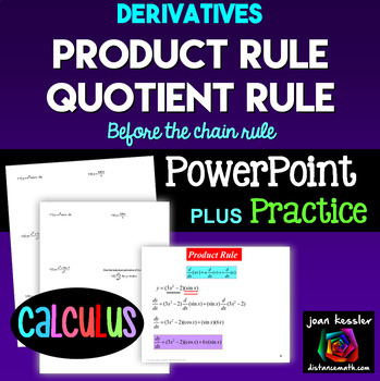 Preview of Calculus Derivatives Product Rule Quotient Rule PowerPoint plus Worksheet