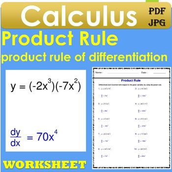 Preview of Calculus - Product Rule Worksheets - rule of differentiation - derivative