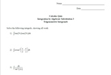 Calculus Quiz - Integration by Alg Sub 3 - Trig Integrands