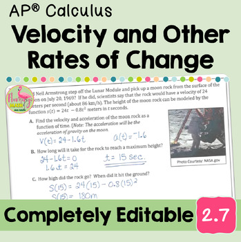 Preview of Calculus Velocity and Other Rates of Change with Lesson Video (Unit 2)