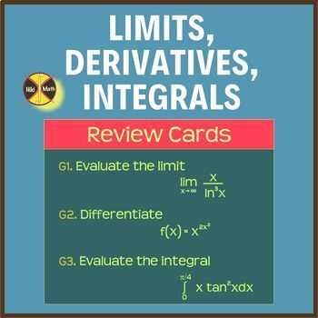 Preview of Calculus Review - Limits, Derivatives, Integrals - Review Cards (36problems)