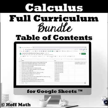 Preview of Calculus Full Curriculum BUNDLE Table of Contents