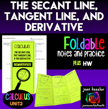 Calculus Secant Line Tangent Line and Derivative Demystified Foldable