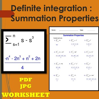 Preview of Calculus  - Summation Properties Worksheets - Evaluate sum