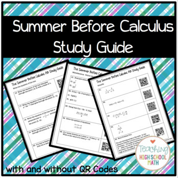 Preview of Calculus Summer Before Calculus Study Guide
