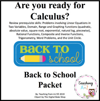 Preview of Calculus Summer or Back to School Readiness Packet