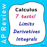 Calculus Test Bundle - 7 Tests - Limits, Derivatives, Integrals
