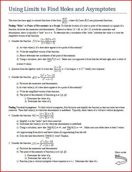 Calculus: Using Limits to Find Holes and Asymptotes (Editable) by Peter ...