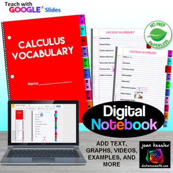 Preview of Calculus Vocabulary Digital Interactive Notebook