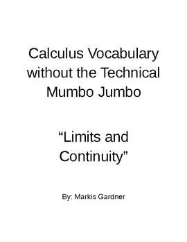 Preview of Calculus Vocabulary without the Mumbo Jumbo - Limits and Continuity