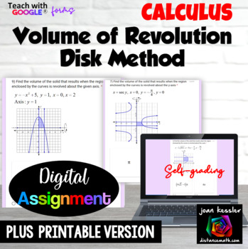 Preview of Calculus Volume of Revolution Disk Method Digital Activity plus Printable