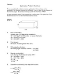 Calculus: Worksheet (Study Guide) for Optimization Problems