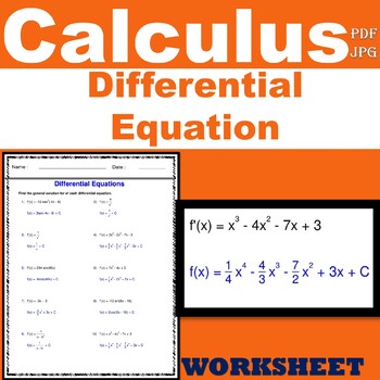Preview of Calculus Worksheets -  Differential Equation