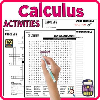 Preview of Calculus Worksheets,Vocabulary,Wordsearch & Crosswords