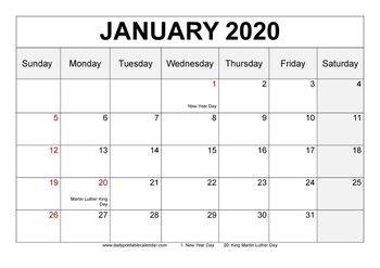 Calendar 2020 January - Printable Tempalte by sharan singh | TPT