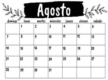 Calendar 2022-2023 Editable Black & White by Busy Ants Bilingual Classroom