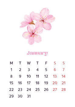 Calendar-2024 - Digital & Printable Calendar, with cherry blossom