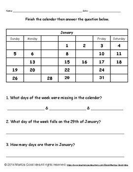 Calendar Activity Set by Maritza Good Idea | TPT