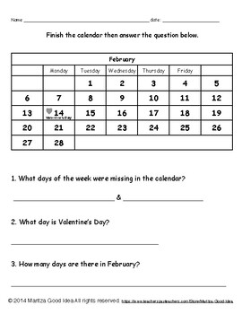 Calendar Activity Set by Maritza Good Idea | TPT