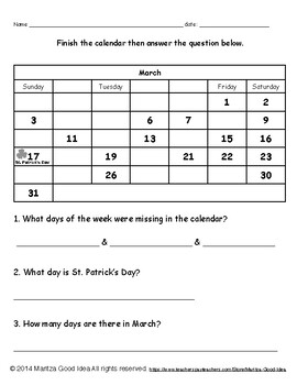 Calendar Activity Set by Maritza Good Idea | TPT