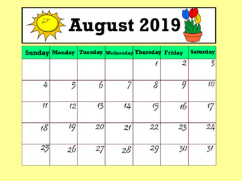 Preview of Calendar August 2019 (Interactive)