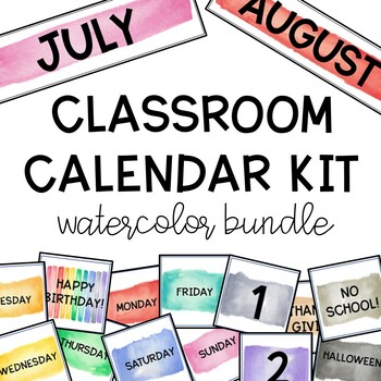 Preview of Classroom Calendar Kit 2022-2023 Watercolor BUNDLE