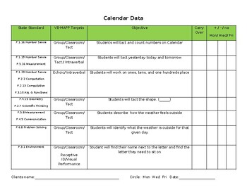 Preview of Calendar Data Sheet