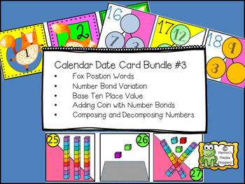 Preview of Calendar Date Card Bundle - Number Bonds, Place Value, and Position Words